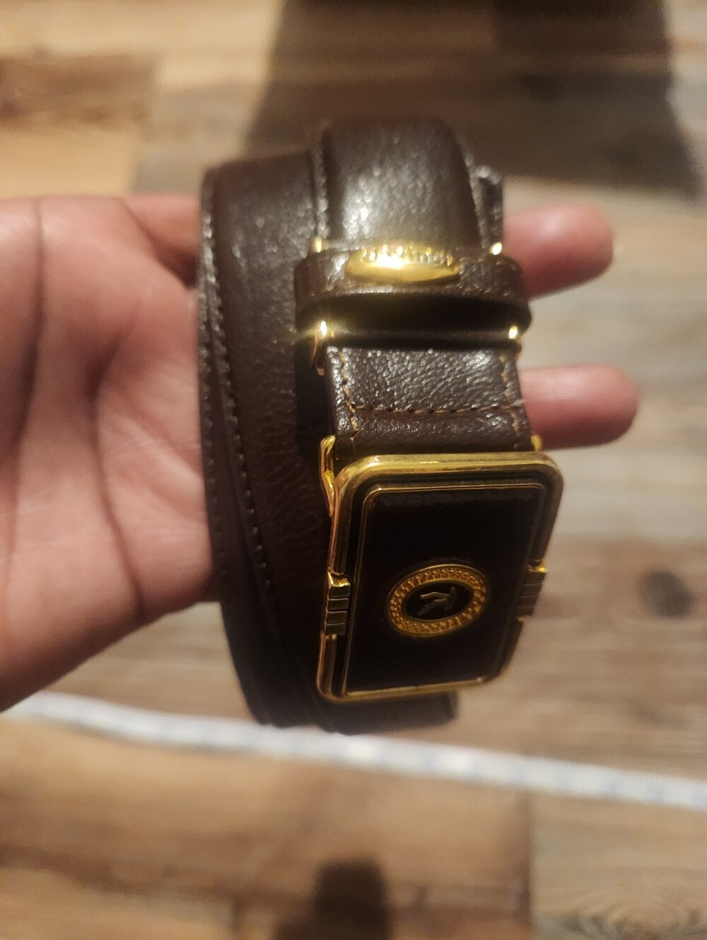 Davinci Brown Leather Men’s Belt with Gold Buckle